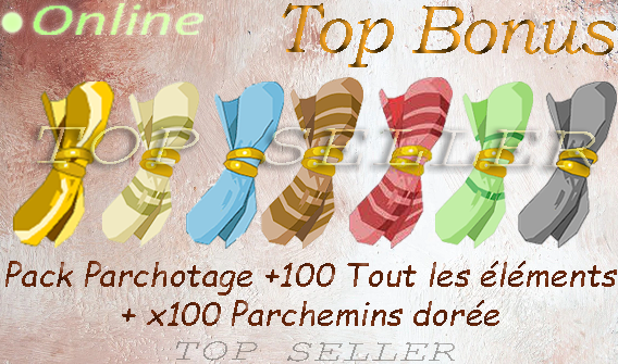 Hellmina : Pack Parchotage +100 Tout les Elements + x100 Parchemins doree + Top Bonus - Delivery time : 5 minutes