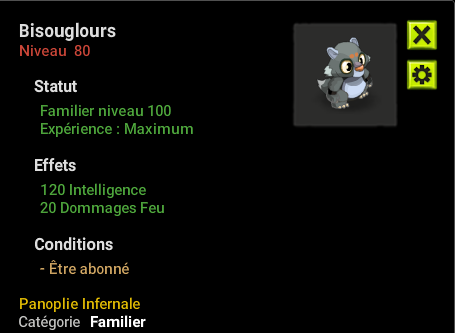 Bisouglours lvl 100  (+120 Intelligence +20 Dommages feu) + Bonus - livraison 5 minutes