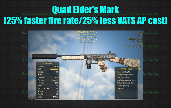 Quad Elder's Mark (25% faster fire rate/25% less VATS AP cost)