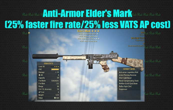 Anti-Armor Elder's Mark (25% faster fire rate/25% less VATS AP cost)