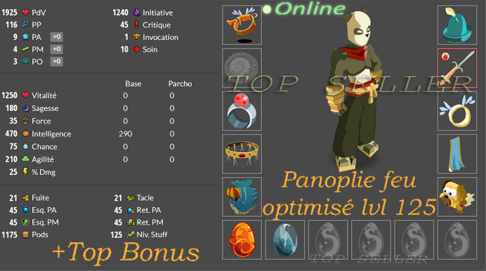 Panoplie feu Opti lvl 125 + Top Bonus - Delivery time ==> 5 minutes