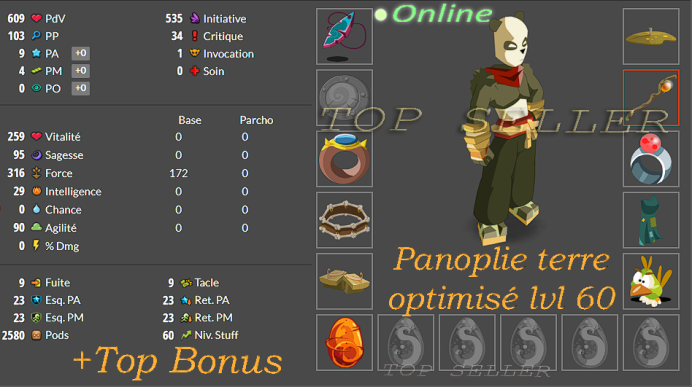 Panoplie Terre Opti  lvl 60 + Top Bonus - Delivery time ==> 5 minutes