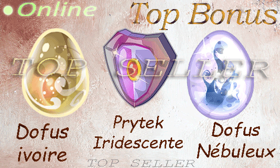 Draconiros : Dofus ivoire + Dofus nebuleux + Prytek iridescent + 1.000.000 Kamas + Top bonus - livraison 5 minutes