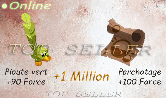 Draconiros : Pioute vert +90 force + parchotage +100 force + 1.000.000 kamas + bonus - livraison 5 minutes
