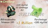 Talkasha : Familier Bleroudoudou niveaux 100 + parchotage +100 Agilite + 1.000.000 kamas + bonus - livraison 5 minutes