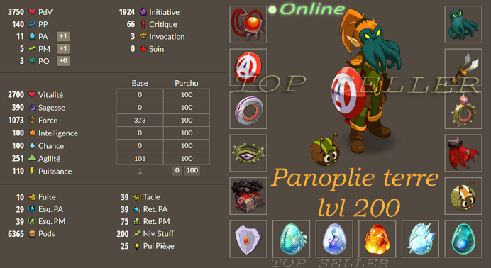 Commande pl ( up lvl 200 ) + Panoplie terre lvl 200 + Top bonus