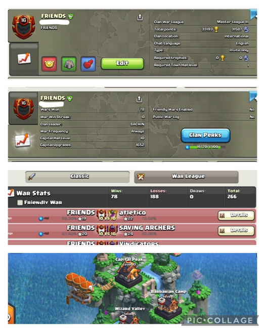 RARE - CLAN CAPITAL LEVEL 10 FULL MAXClan Name- FRIENDS/ Level-(16.8)/LEAGUE - MASTER 3/Perfect English Name With Cheap & Affordable Price!!