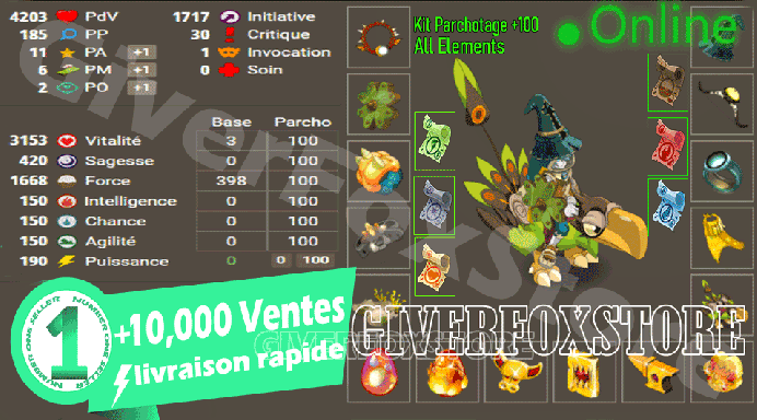 Imagiro>[Panoplie 1600 force opti lvl 200] + [Parchotage tout les elements] + [5M Kamas] - (Best Deal)