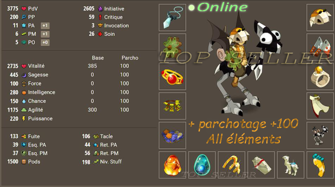 imagiro : Panoplie Agilite bon jet lvl 198 + Parchotage +100 All elements + Bonus - livraison expresse : 5 minutes