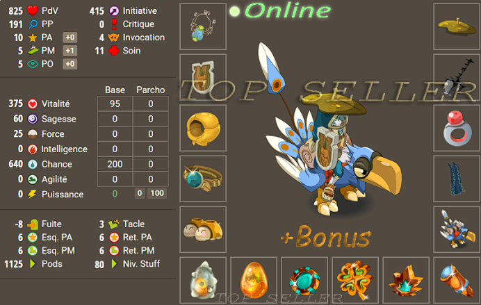 panoplie chance lvl 60 bon jet + Top bonus - livraison 2 minutes