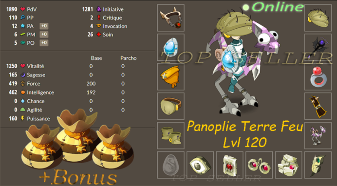 Panoplie terre/feu Opti lvl 120 : 12Pa/6pm + Bonus - livraison 5 minutes . [Draconiros .Top Seller ]