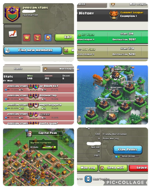 RARE - FULL MAX LEVEL 10 CAPITAL HALL + CHAMPION 1 LEAGUE  Clan Name- PERSIAN STARS/ Level-(23.2)/Perfect English Name With Cheap & Affordable Price