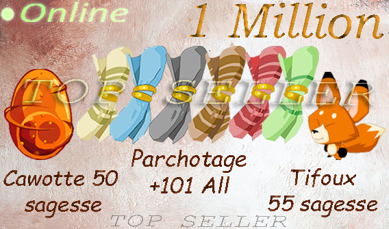 Kit Parchotage +101 tout les elements + Tifoux +55 sagesse + Dofus cawotte +50 sagesse + 1M kamas + Bonus - livraison expresse : 5 minutes