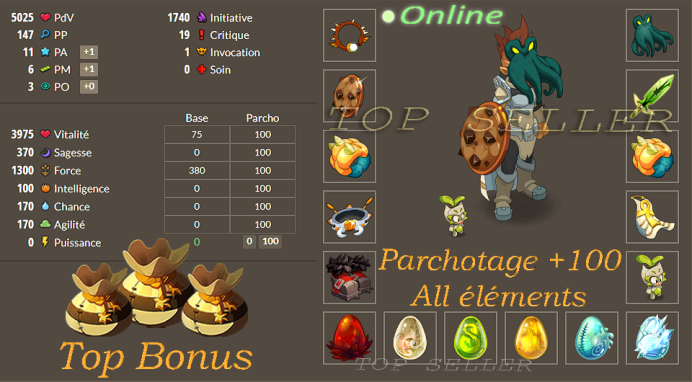 Panoplie Full terre 11 pa / 6 pm + Parchotage +100 tout elements + Top Bonus - livraison 5 minutes
