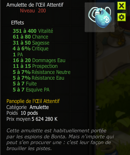 [Amulette de l'Œil Attentif] +Extra Kamas, Livraisoin Eclaire !