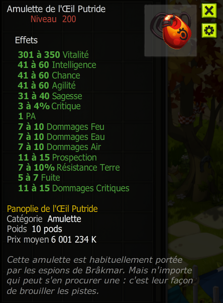 [Amulette de l'Œil Putride]+Extra Kamas, Livraisoin Eclaire !