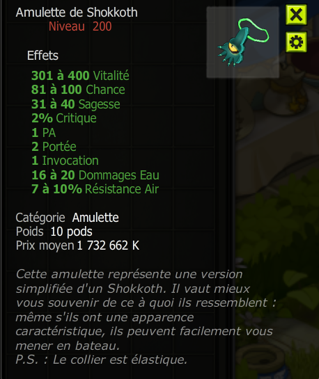 [Amulette de Shokkoth] +Extra Kamas, Livraisoin Eclaire !