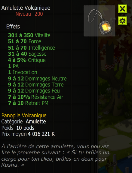 [Amulette Volcanique] Bon jet +Extra Kamas, Livraisoin Eclaire !
