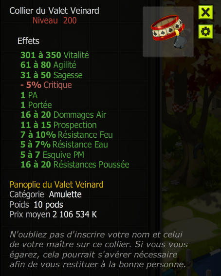 [Collier du Valet Veinard]  Bon jet +Extra Kamas, Livraisoin Eclaire !