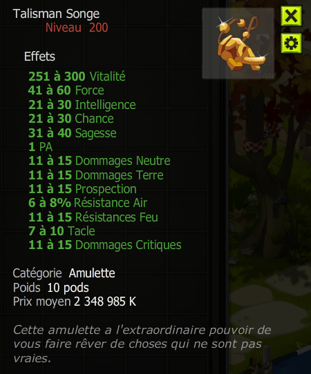 [Talisman Songe] Bon jet +Extra Kamas, Livraisoin Eclaire !