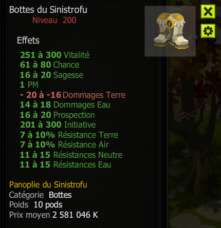 [Bottes du Sinistrofu] bon jet + Extra Kamas , Livraison Eclaire !