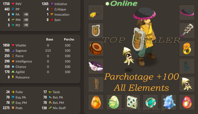 Stuff Sagesse / prospection lvl 120 parfait jet + Top Bonus - livraison 5 minutes