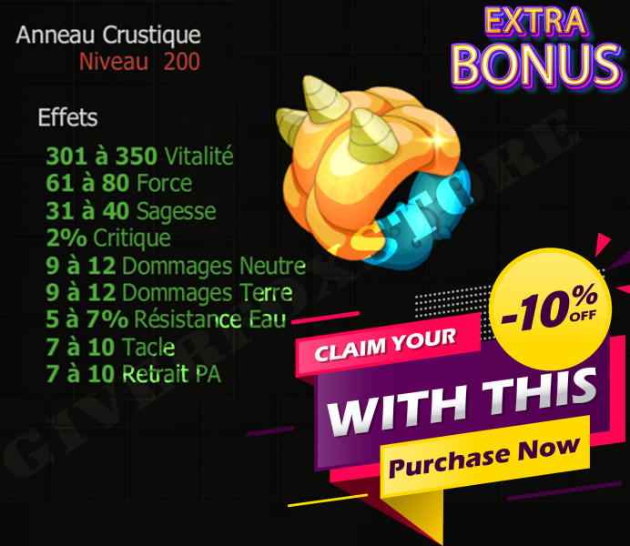 [Anneau Crustique] bon jet + Extra Kamas , Livraison Eclaire !