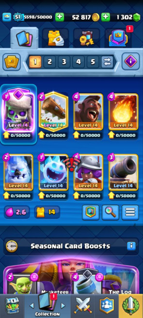 Clash royal KT14 - lvl 51 - Cards108/120- Max Card 48 _lvl 12 card 4 /Emote 78 / skin tower 3