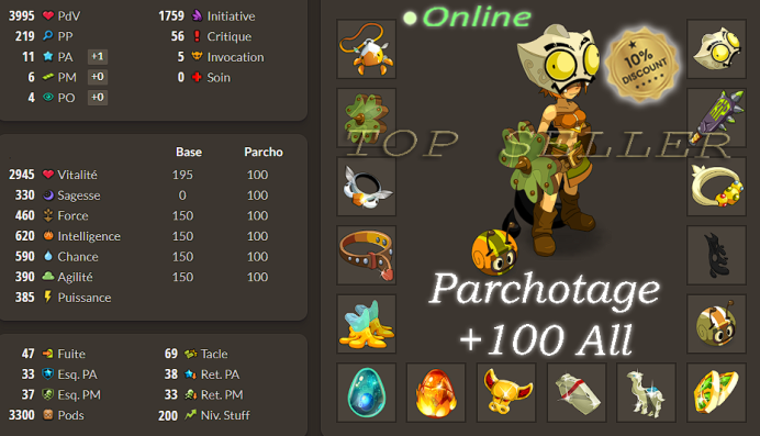Stuff Multi PvP lvl 200 parfait jet + Parchotage 100 All éléments + Top Bonus - livraison 5 minutes