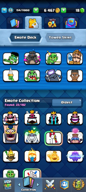 (Clash roya)l KT11 - lvl33 - Cards103/120 - Max Card 3 _lvl 13 card 2 /Emote 23 / skin tower 2