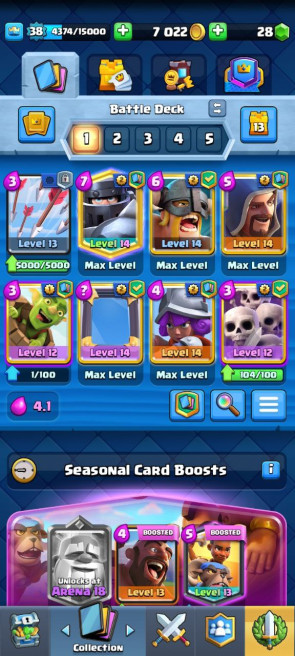 (Android/iOS) KT13 - lvl38 - Cards105/120 - Max Card 5 _lvl 13 card 1 /Emote 42 / skin tower 2