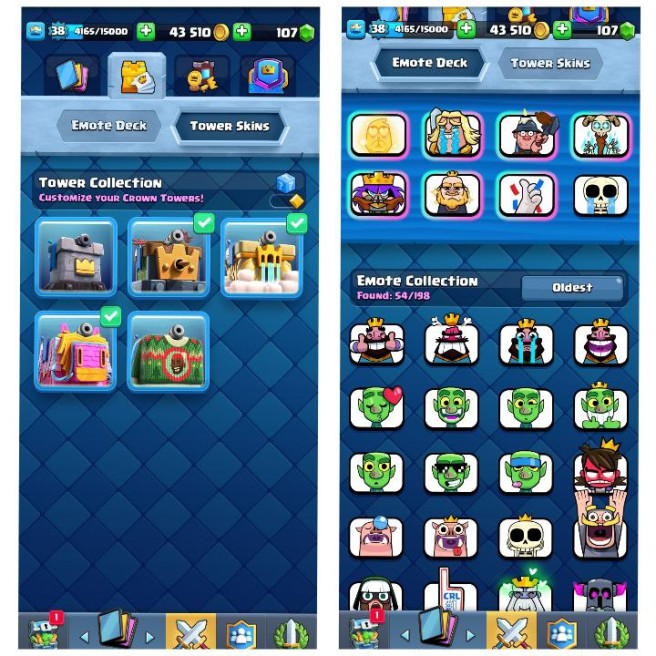 (Android/iOS) KT 13 - lvl 38 - Cards107/120 - Max Card 14 _lvl 12 card 5 /Emote 54 / skin tower 5