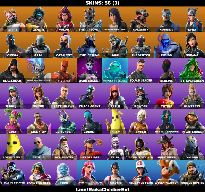 FA | 56 OUTFITS | RUST BUCKET | HOT MARAT | TAKE THE ELF | ORANGE JUSTICE | SNOWFLAKE | DRIFT | ZENITH | VALOR | THE PRISONER