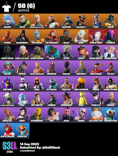 58skins *Spider-Gwen*|Valkyrie,Bytes,End Zone,Drift,Dusk, Selene,Meow Skulls,Jack Gourdon,The Origin,Lynx,Calamity,Geralt| Full Access