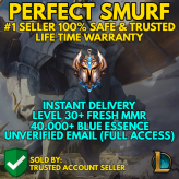 EUW / PREMIUM LOL SMURF / 43865 BE LVL 30+ INSTANT DELIVERY / NO BAN 100% SAFE / CHANGE EMAIL / CHEAP AND FAST #1 SELLER / FRESH MMR 0.0582