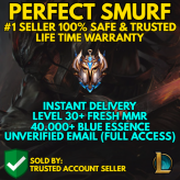 EUW / INSTANT DELIVERY / LVL 30+ SMURF 44335 BE 100% NO BAN / CHANGE EMAIL #1 SELLER / CHEAP & FAST & EASY / QUALITY ACC 0.0587