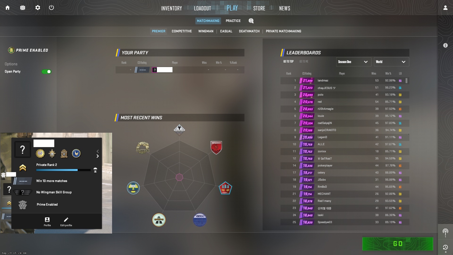 CSGO PRIME PRIME UNRANKED FACEIT RARE HOURS STEAM CS2 GLOBAL ELITE - iGV