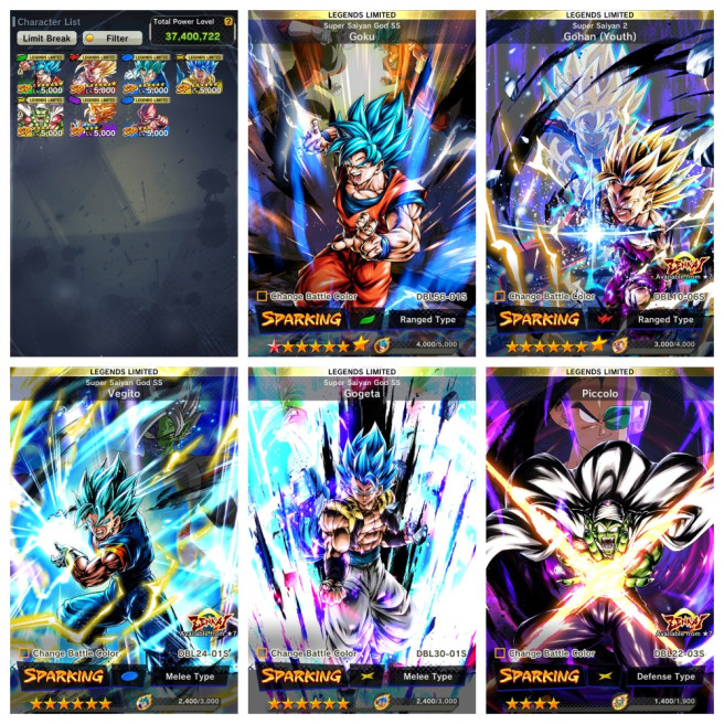 #DB125~LL 8* SSGSS Goku~3 ULTRA~7 LL~75 SP~LL 7* SS 2 Gohan (Youth)~LL 6* SSGSS Vegito~SP 14* Goku~SP 12* Master Roshi~SP 11* Jiren