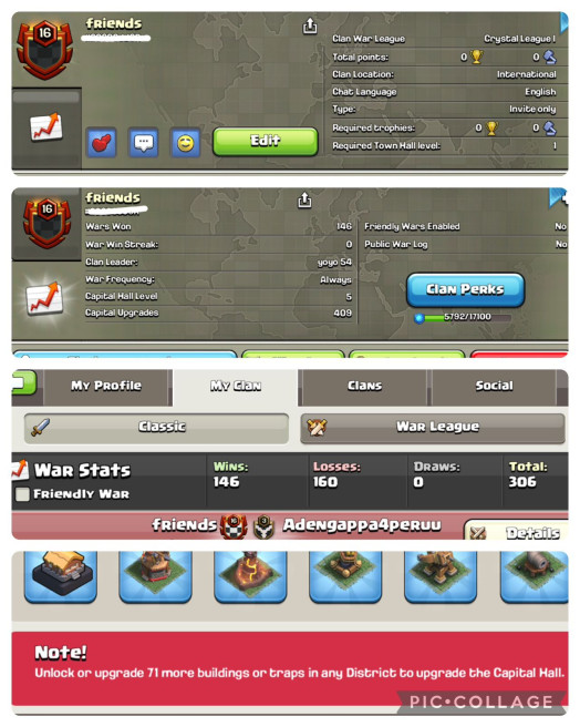 Friends | LVL 16.3| WARLOG W/L/D: 146/160/0| CWL League: CRYSTAL 1 | CC: Almost Capital 6 