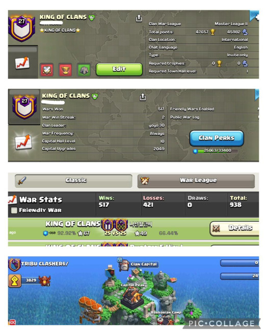 KING OF CLANS| LVL 28| WARLOG W/L/D: 517/421/0| CWL League: MASTER 2 | CC: FULL MAX 10 