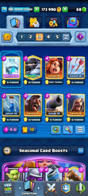(Android/iOS) KT13 - lvl 40 - Cards105/120 - Max Card 12 _lvl 13 card 3 /Emote 61 / skin tower 2