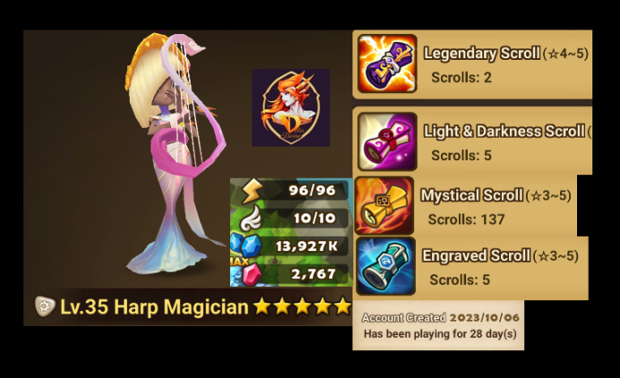 Europe - TOP START - LIGHT HARP MAGICIAN Celia + LD Scrolls + 137 Scrolls + Register - 2023\10\06