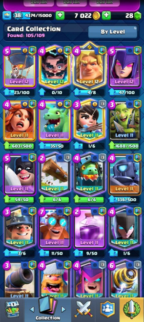 (Android/iOS) KT 13 - lvl 38 - Cards105/120 - Max Card 5 _lvl 13 card 1 /Emote 42/ skin tower 2
