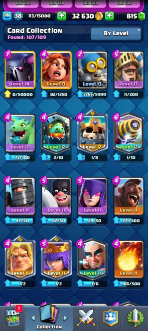 (Android/iOS) KT 13 - lvl 38 - Cards107/120 - Max Card 9 _lvl 13 card  3 /Emote 38 / skin tower 2