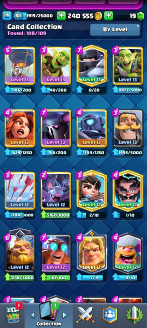 (Android/iOS) KT 13 - lvl 41 - Cards108/120 - Max Card 8 _lvl 13 card 8 /Emote 26 / skin tower 3
