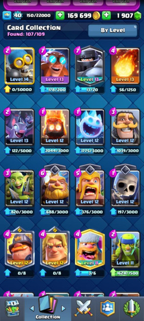 (Android/iOS) KT 13 - lvl 40 - Cards107/120 - Max Card 9 _lvl 13 card  4 /Emote 14 / skin tower  1