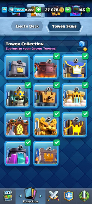 (Android/iOS) KT 13 - lvl 41 - Cards103/120 - Max Card 12 _lvl 13 card  3 /Emote 26 / skin tower  11