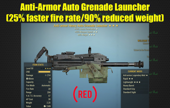 Anti-Armor Auto Grenade Launcher (25% faster fire rate/90% reduced weight)