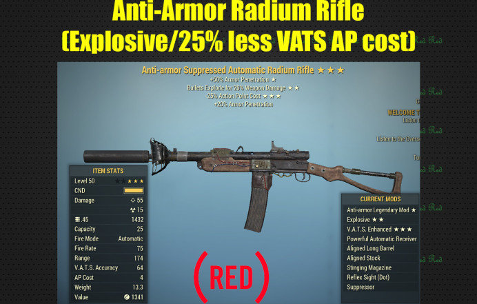 Anti-Armor Radium Rifle (Explosive/25% less VATS AP cost)