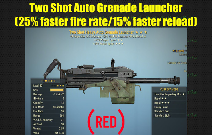 Two Shot Auto Grenade Launcher (25% faster fire rate/15% faster reload)
